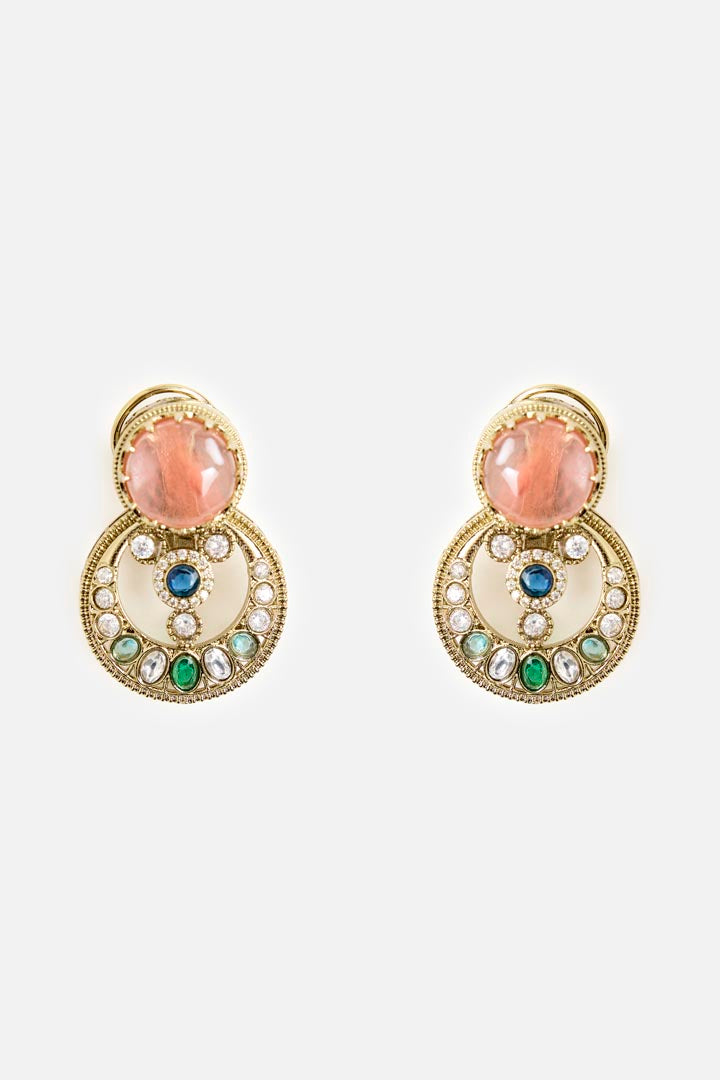 Gold-Plated Statement Earrings with Multicolor Stones