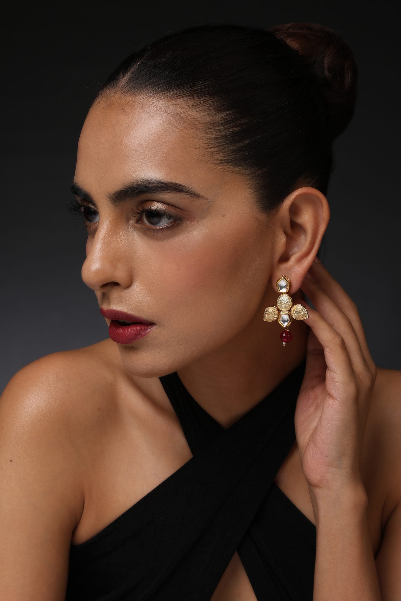 Red Gold Tone Kundan Earrings