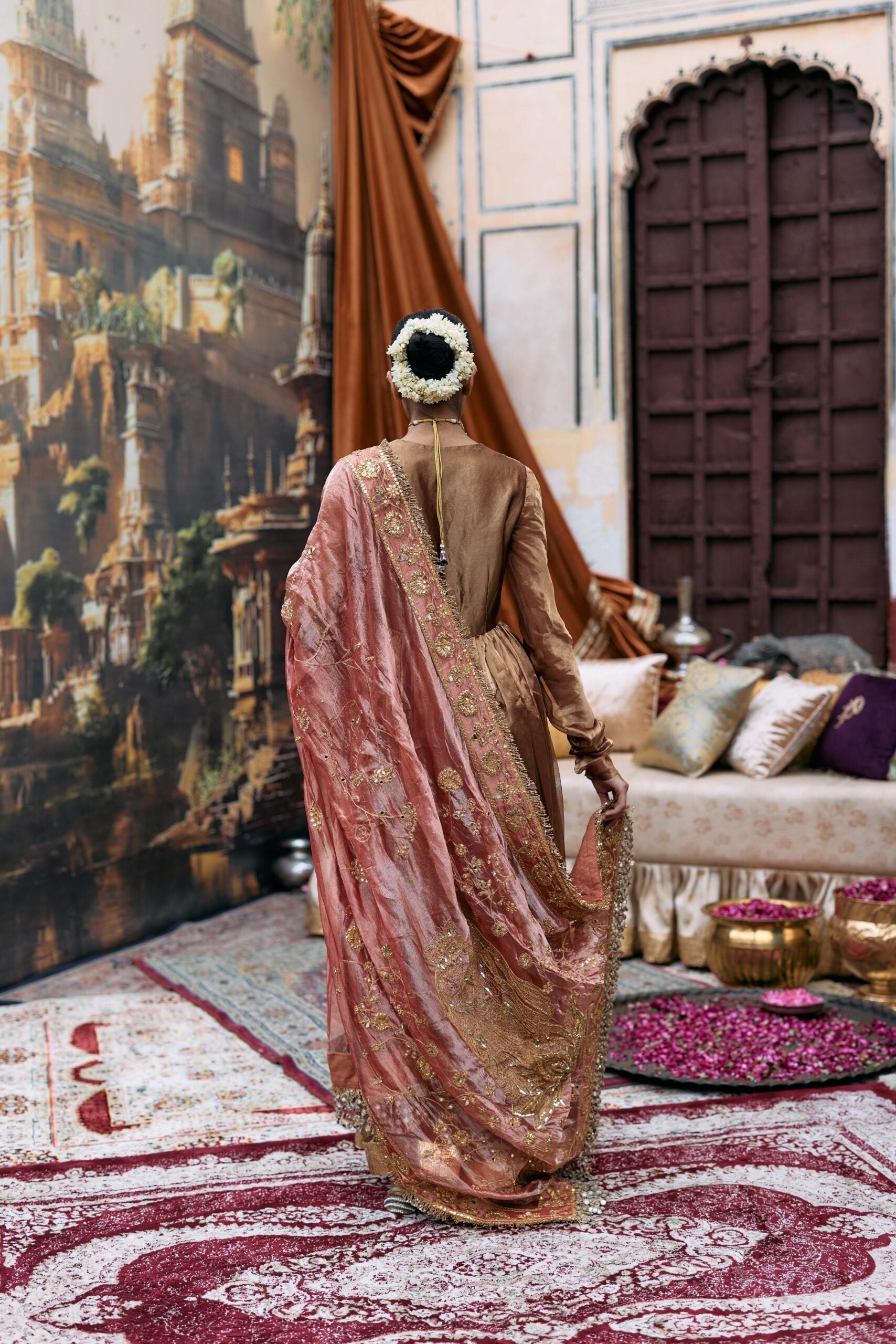Kanthi Anarkali and Radha Krishna Dupatta Set