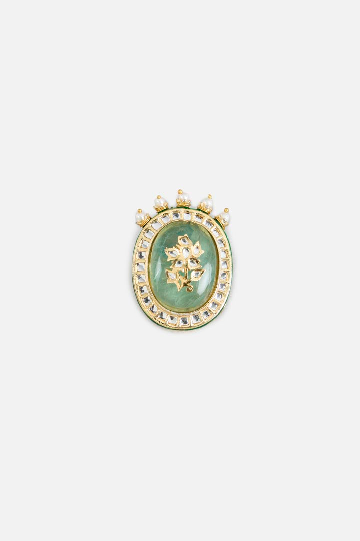 Green Stone & Pearl Embellished Statement Ring