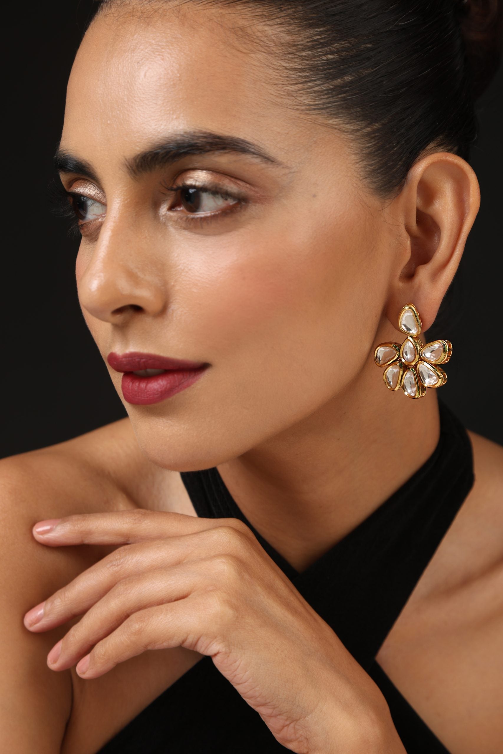 Gold Tone Kundan Dangler Earrings