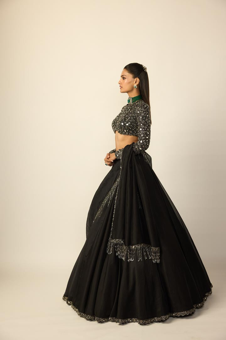 Black Tassel Dupatta Lehenga Set