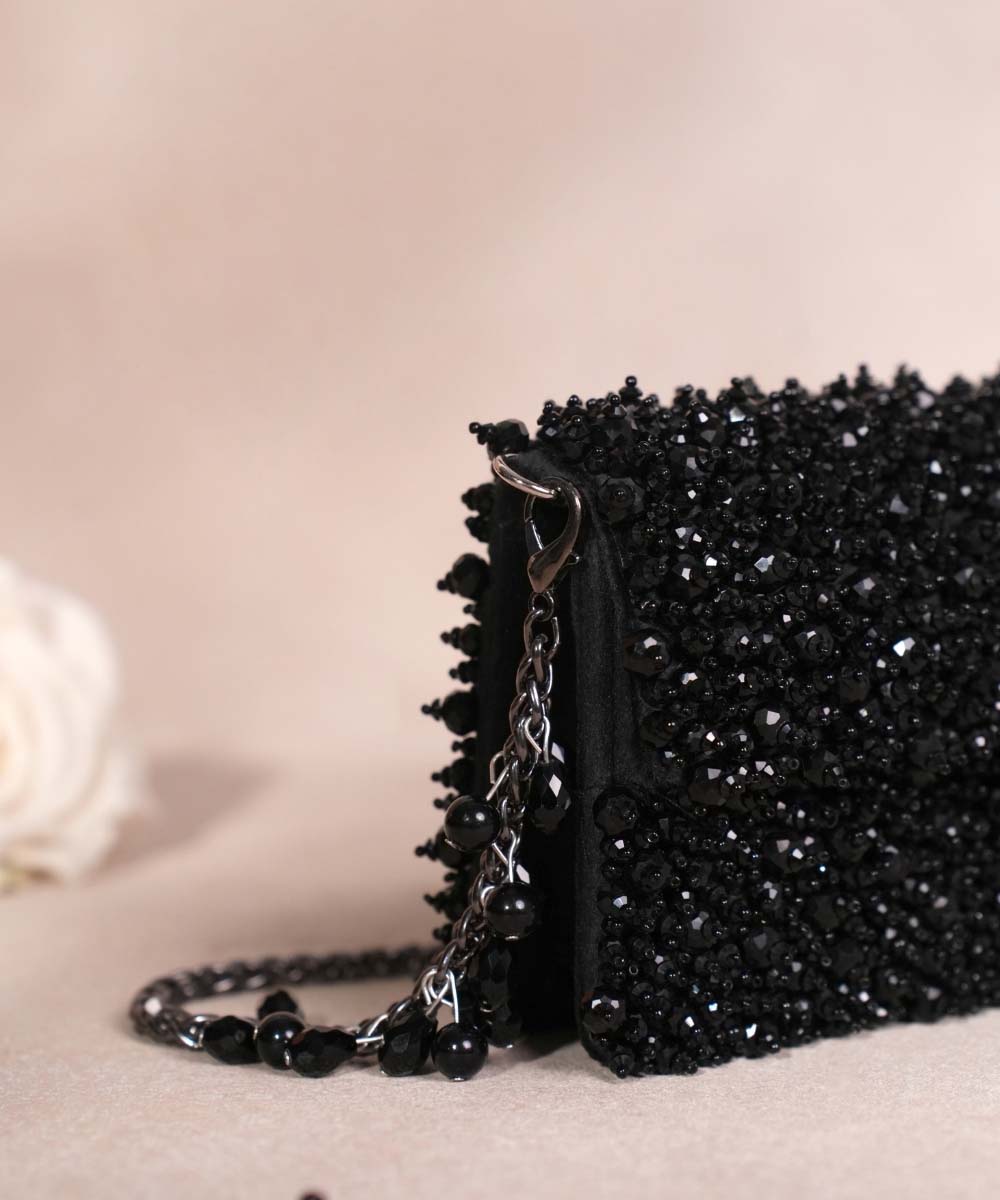 Kiyara Black Suede Crystal Embellished Mini Bag