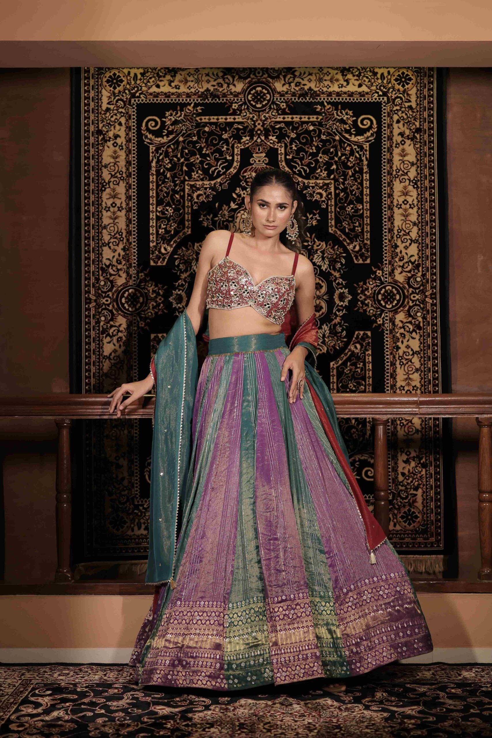 The " Ratnakari " Lehenga Set / Jewel and mirror embellished banarasi lehenga set