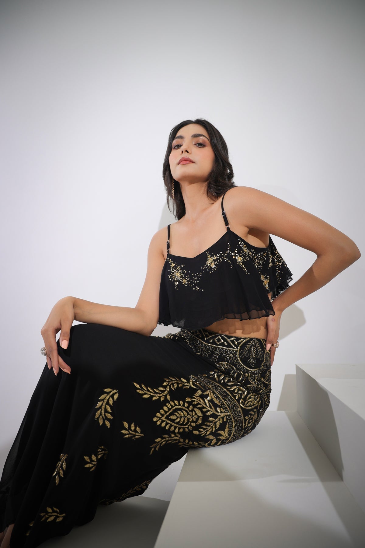 Image of Haseena kohl  black top skirt set