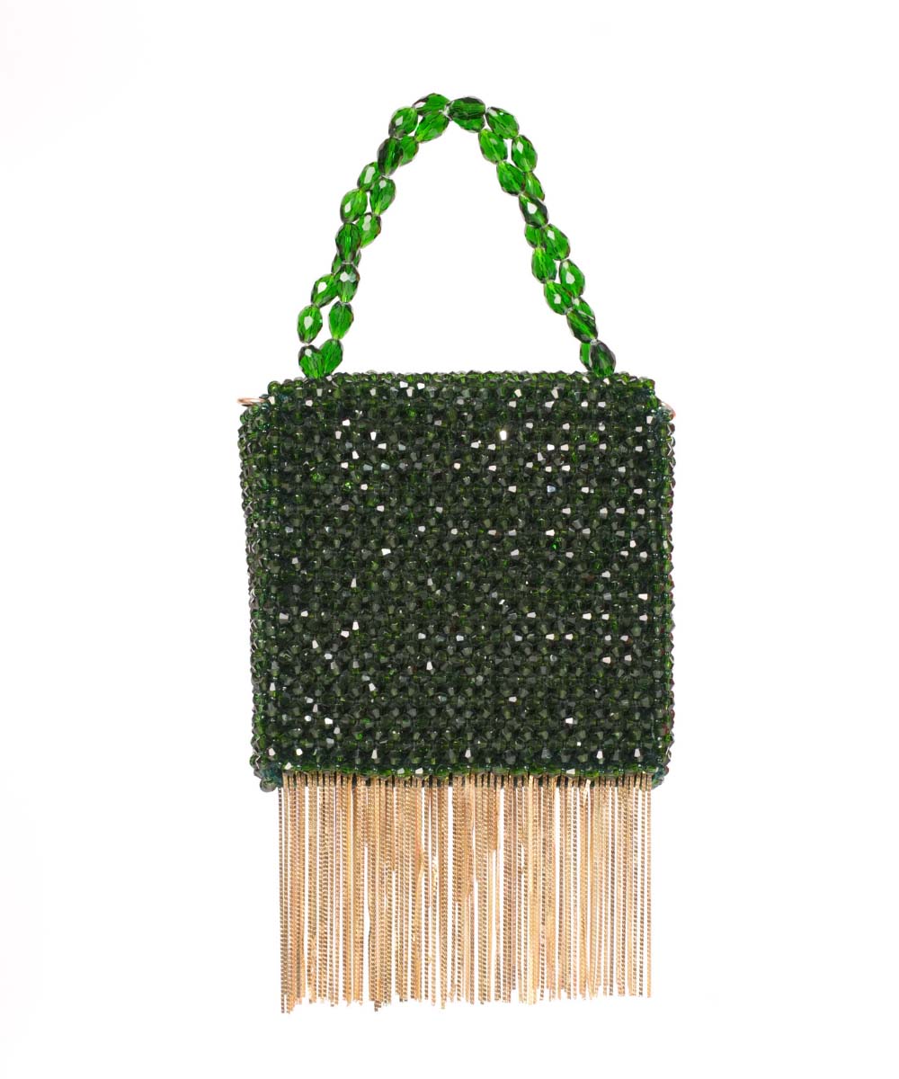 Natali Green Embellished Mini Bag With Gold Chain