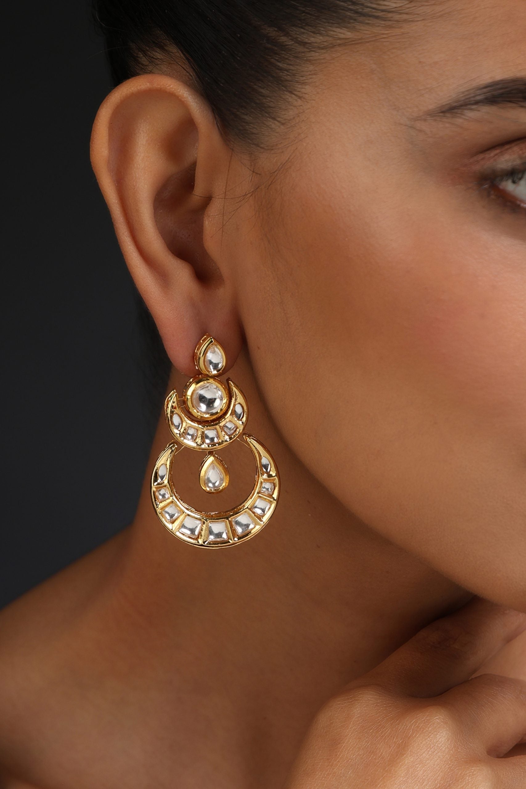 Gold Tone Kundan Chandbali Earrings