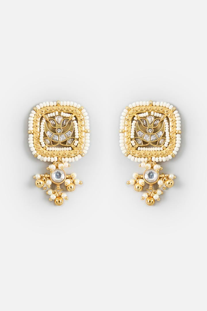 Gold-Tone Choker Necklace & Stud Earring Set with Stone Detailing