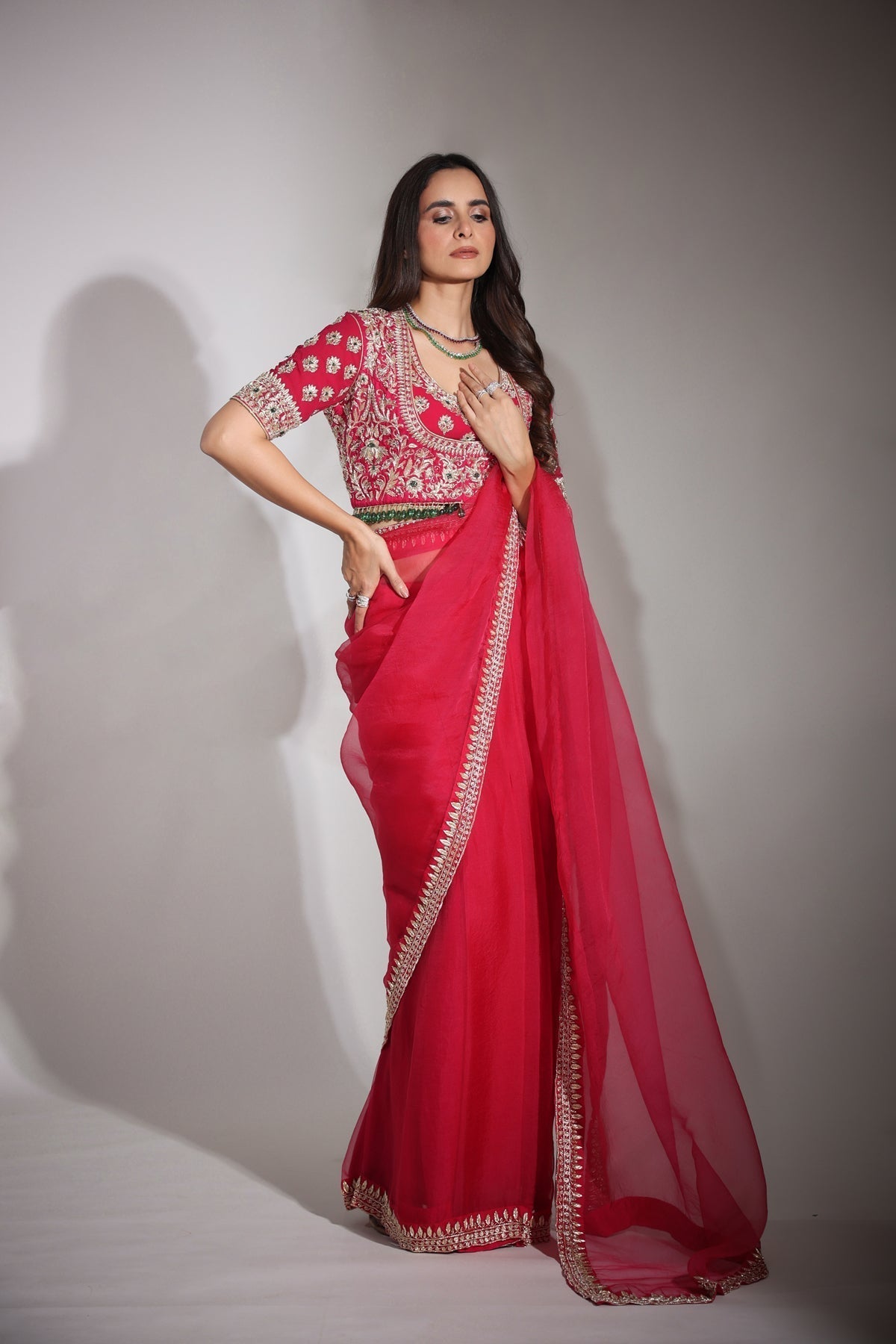 Image of Haseena cherry red organza saree