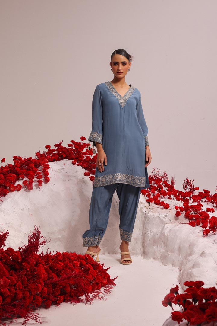 Image of Powder blue aari suit