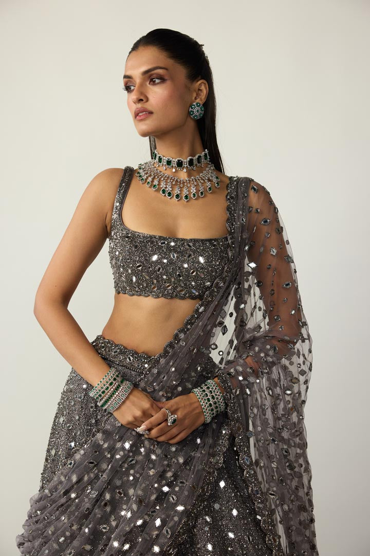 Metallic Grey Lehenga Set
