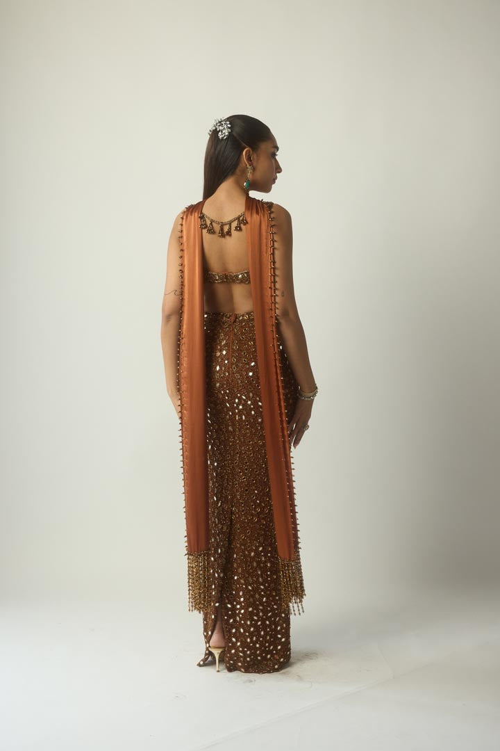 Metallic Copper Pencil Skirt Set