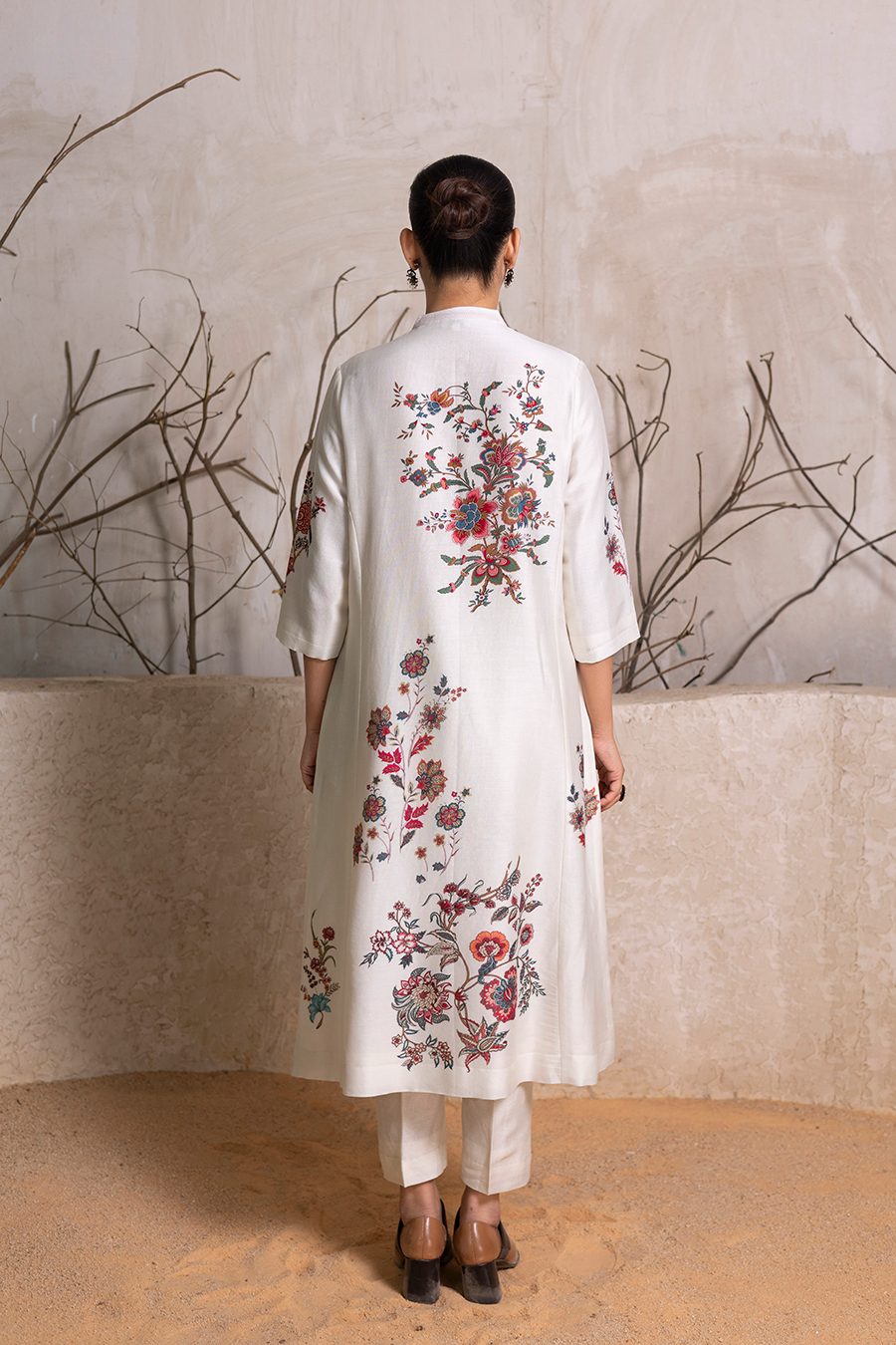 Ivory Silk Chanderi Floral Printed tunic (1 PC)