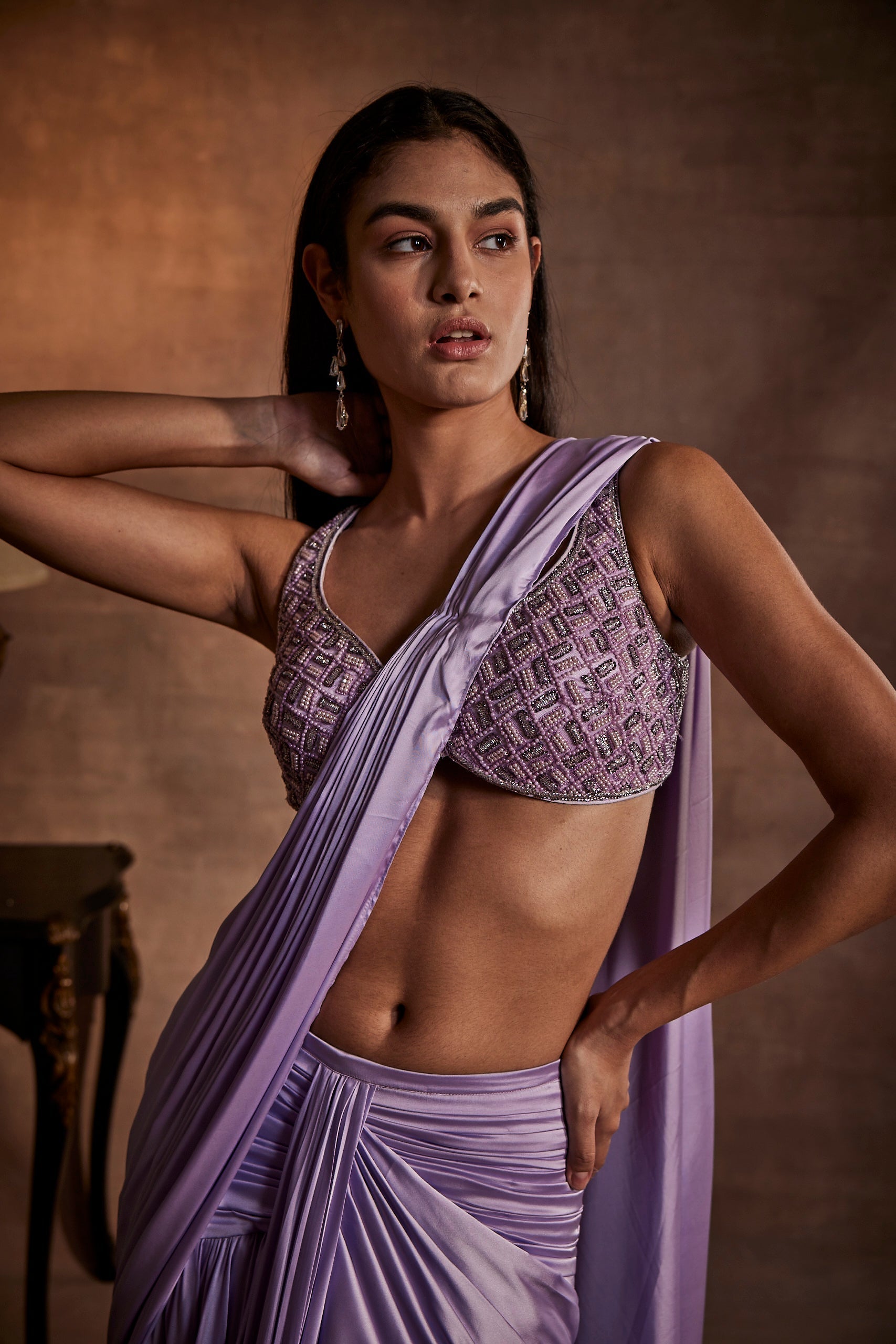 Image of DRAPED ETHEREAL PURPLE SAREE