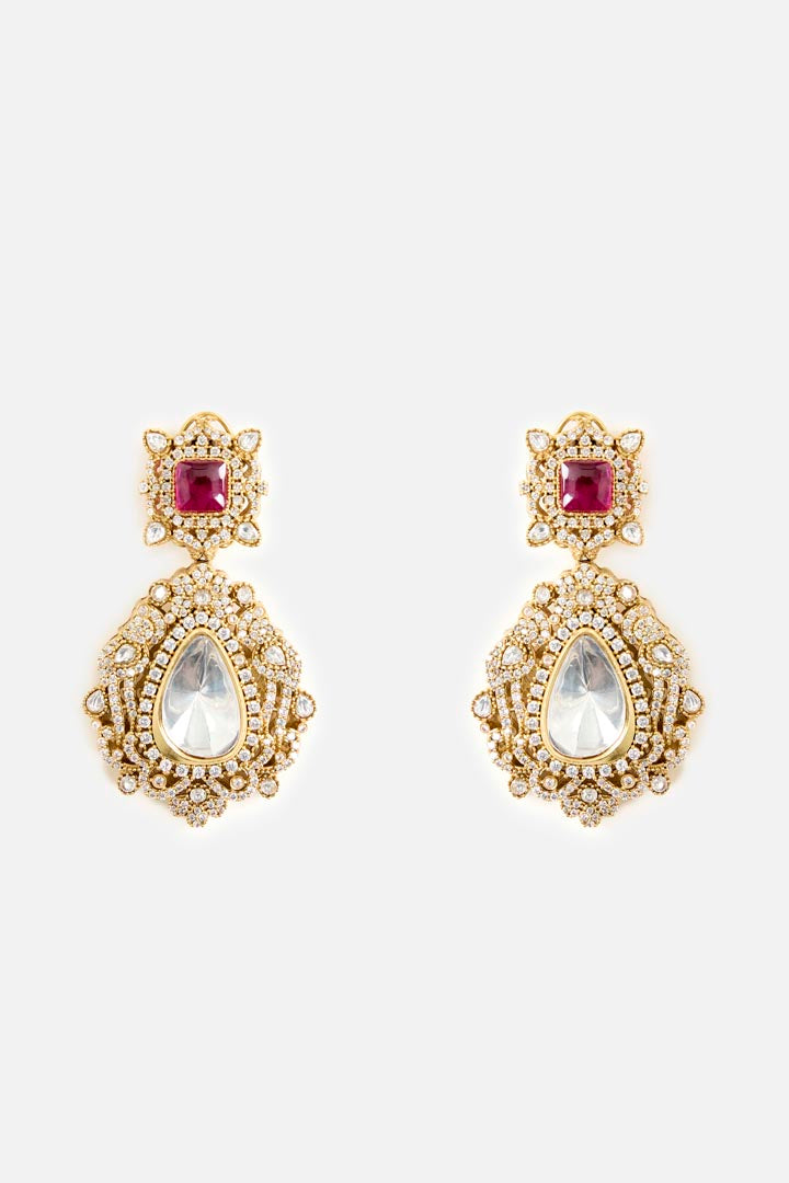 Gold-Toned Teardrop Stone Statement Earrings