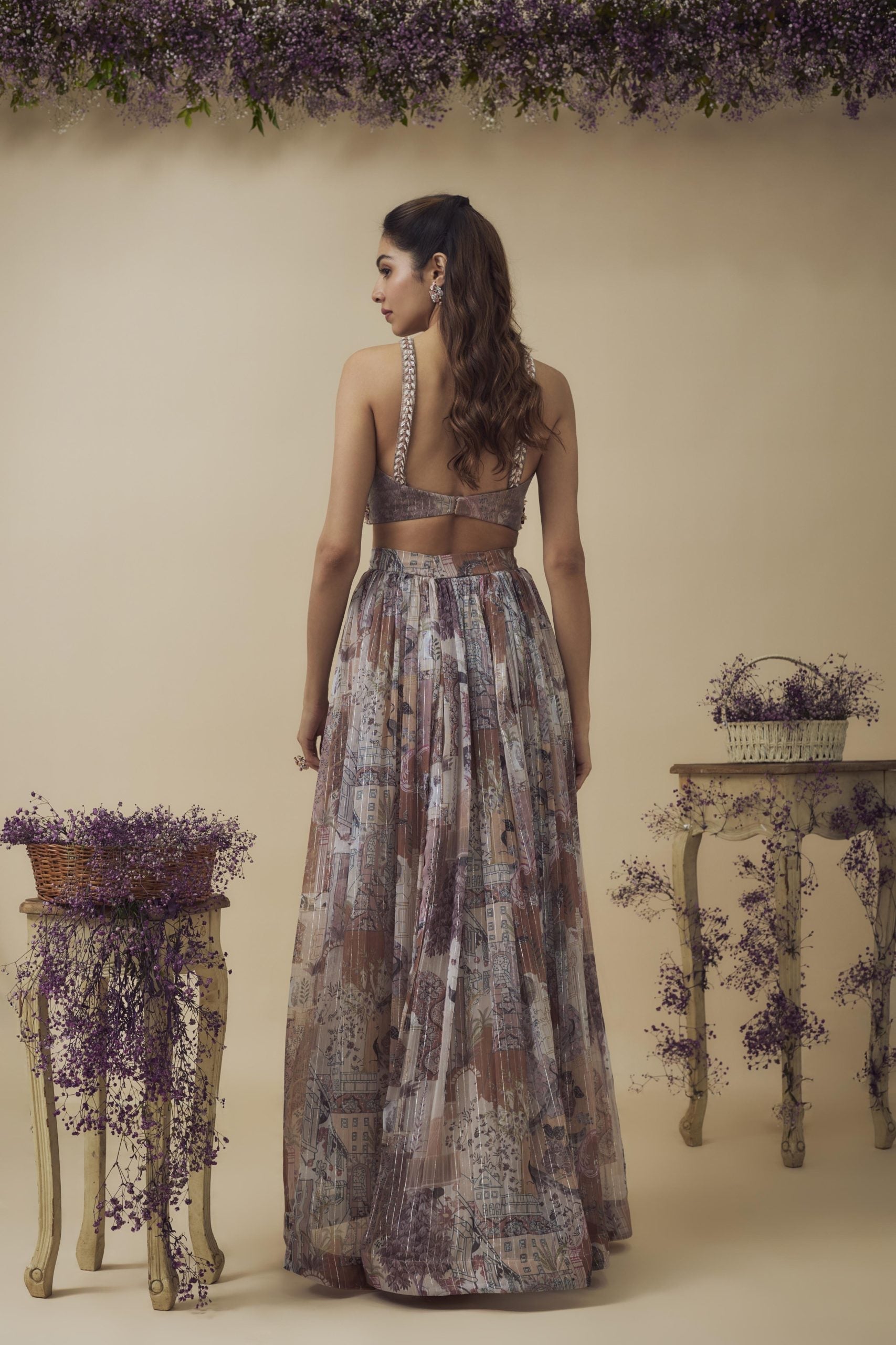 PRINTED LUREX HAND EMBROIDERED SKIRT SET