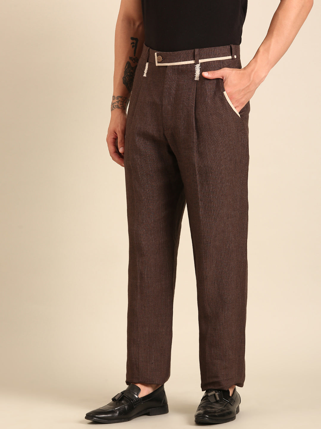 Brown 100% Linen Trouser