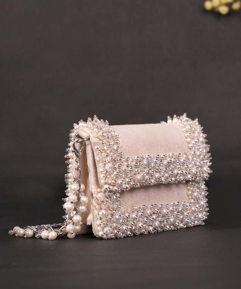 Aliya Ivory Suede Pearl Embellished Mini Bag