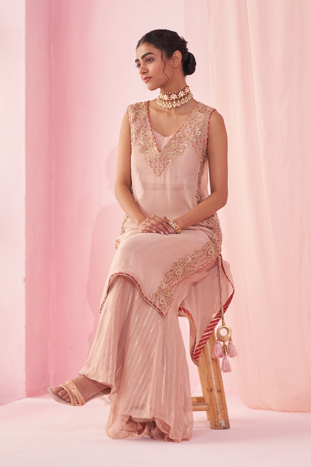 GEETIKA BLUSH PINK SHARARA SET