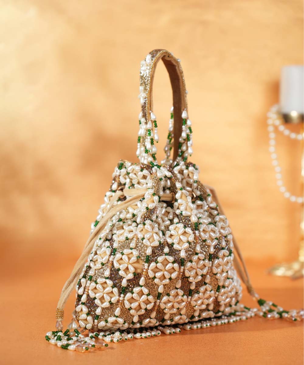 Falak Gold Suede Embellished Potli