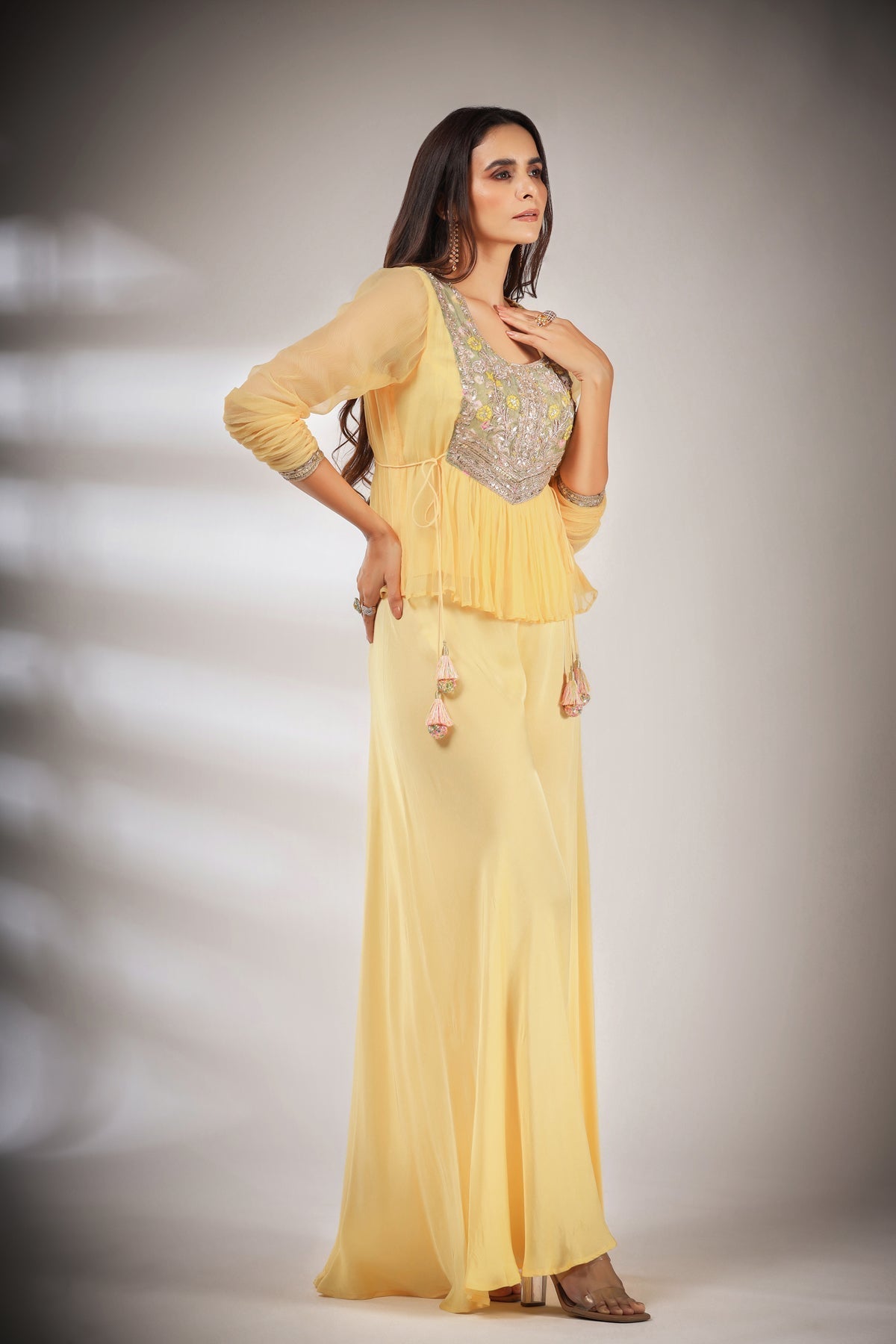 Image of Haseena folk co-ord set in butter cream yellow