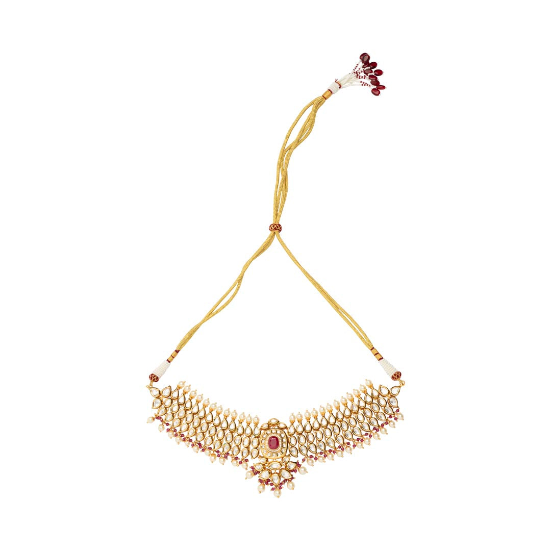 Vivinia By Vidhi Mehra Aatman Gold Plated Red Womens Kundan, Polki Necklace Set with Pair of earrings VN413
