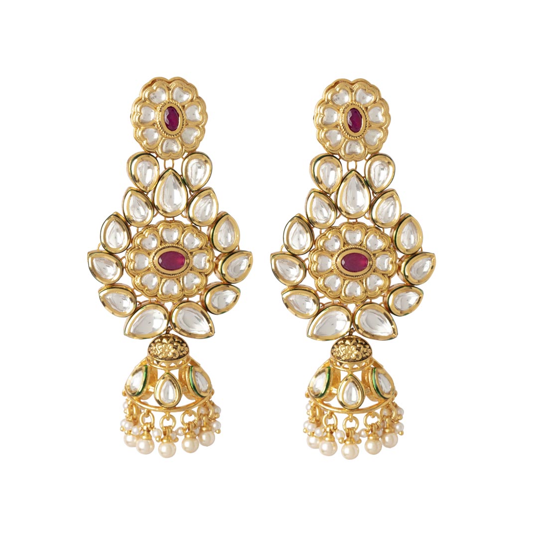 Vivinia By Vidhi Mehra Aatman Gold Plated Red Womens Synthetic Stone Necklace Set with Pair of earrings VN418