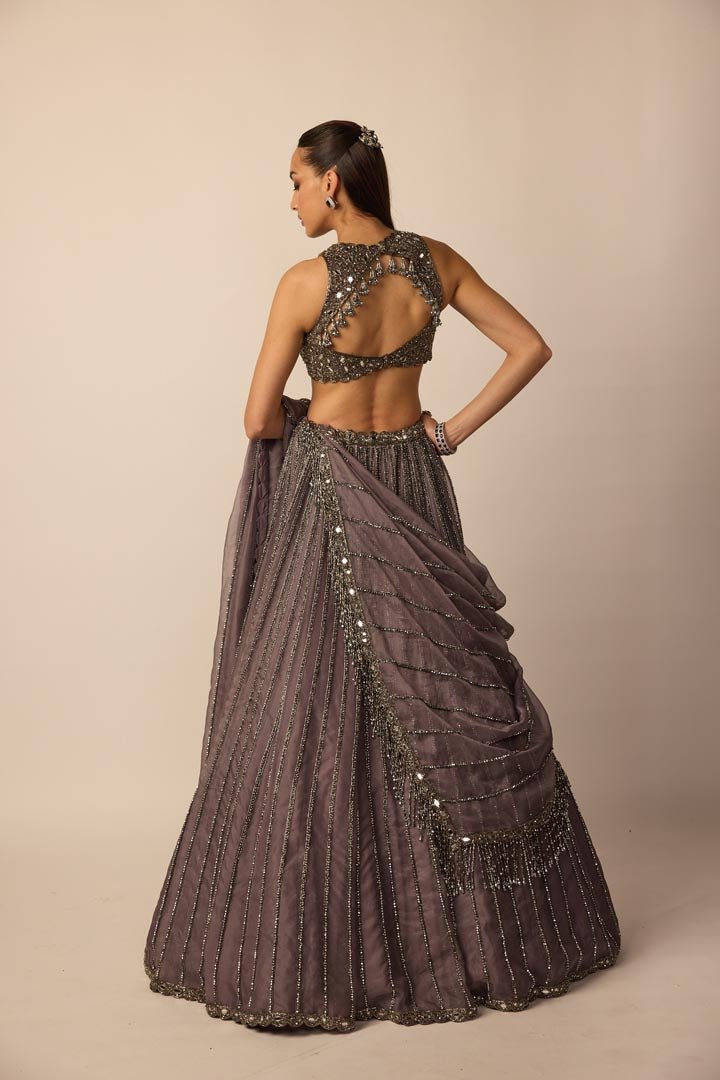 Metallic Grey Linear Lehenga Set