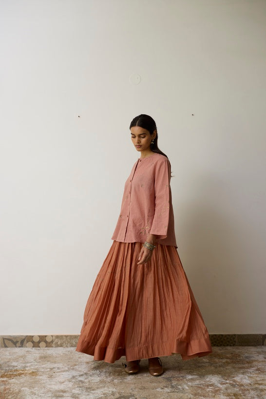 KAVI | Pink Clay and Terracotta Handloom Cotton Top and Skirt