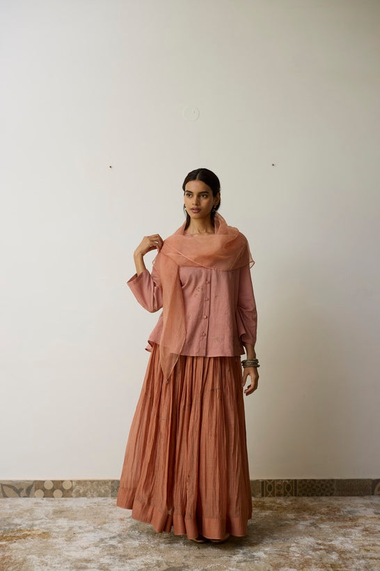 KAVI | Pink Clay and Terracotta Handloom Cotton Top and Skirt