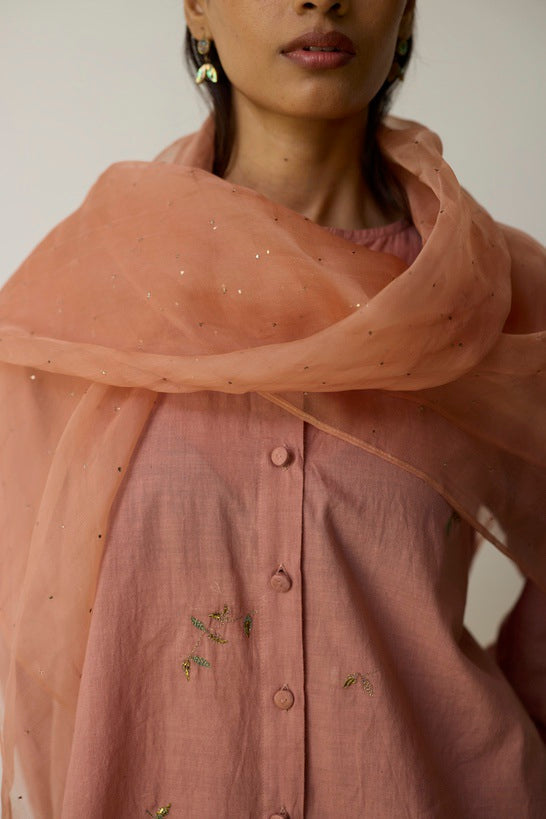 KAVI | Pink Clay and Terracotta Handloom Cotton Top and Skirt