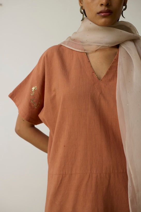 KEYA | Terracotta Handloom Cotton Kurta Set