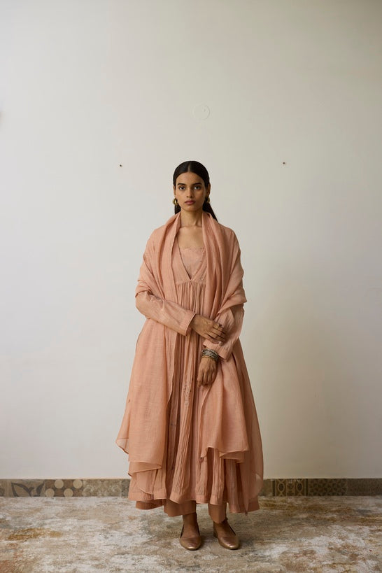 NIVA | Pink Clay Handloom Cotton Kurta Set with Dori and Dabka Hand Embroidery