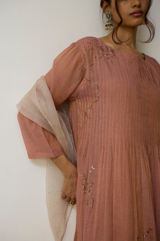 NIRVI | Salmon Pink Handloom Cotton Kurta