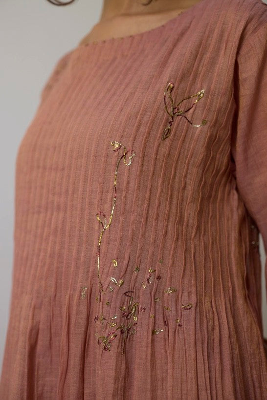 NIRVI | Salmon Pink Handloom Cotton Kurta