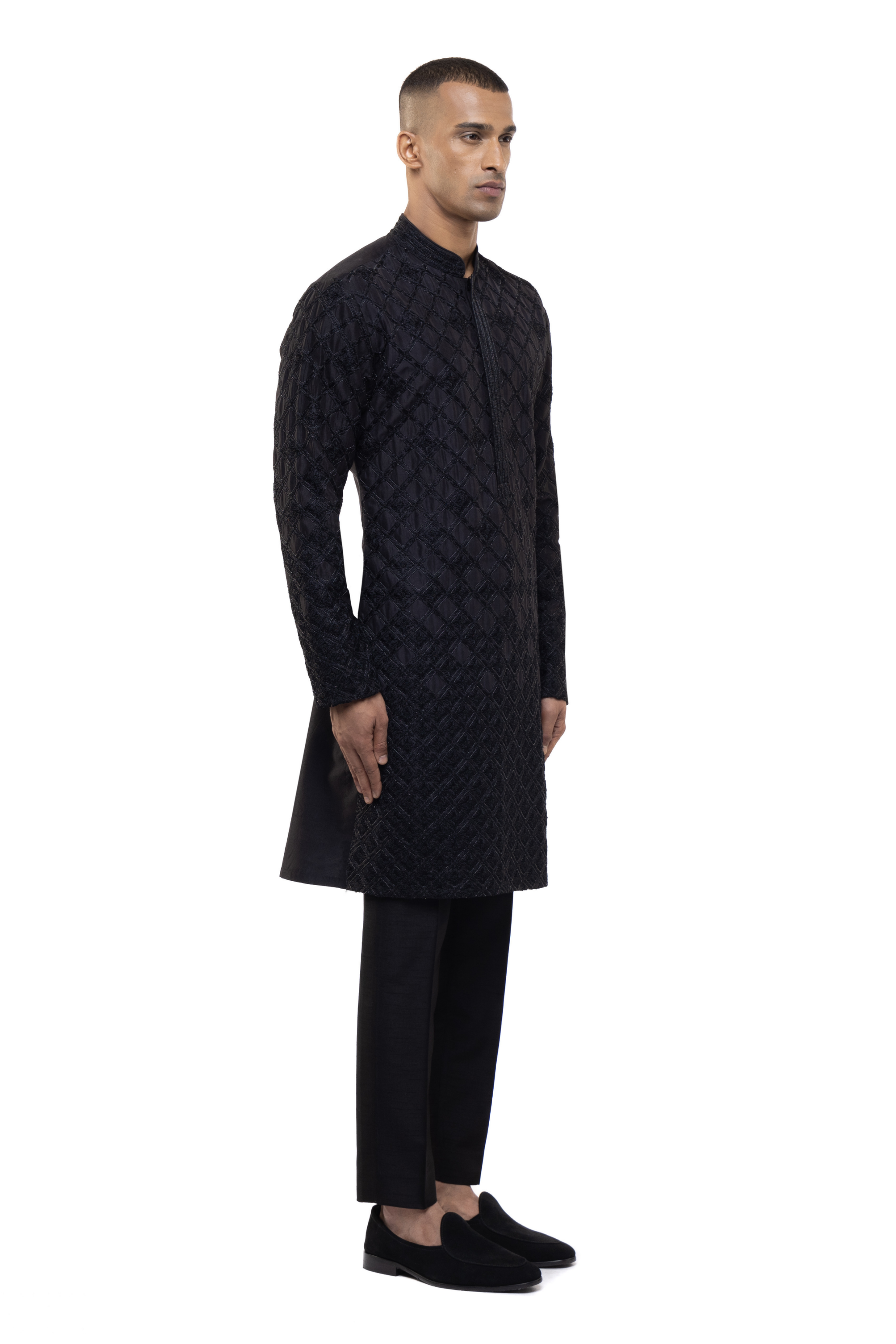 Black Silk Geometrical Thread Embroidered Kurta Set