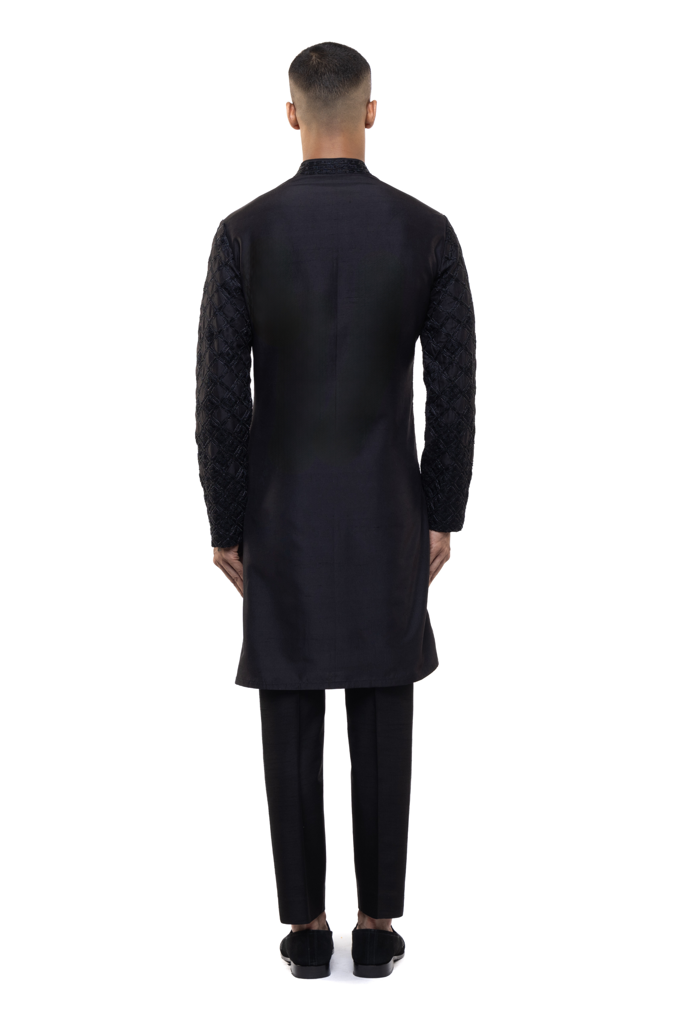 Black Silk Geometrical Thread Embroidered Kurta Set