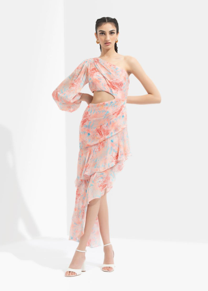 Rabenda Printed One Off Shoulder Dress