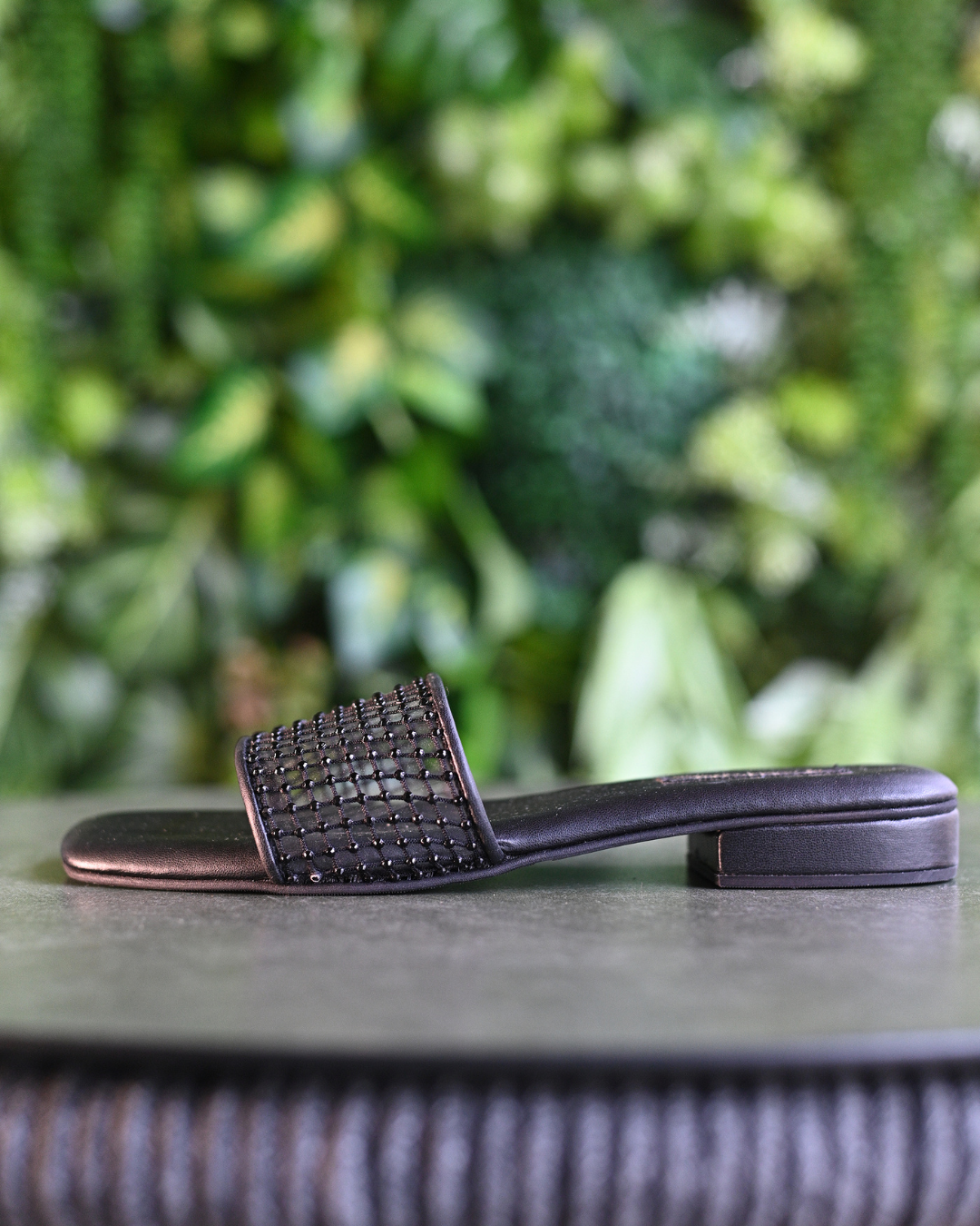 Black Slip-On Flats With Rhinestones