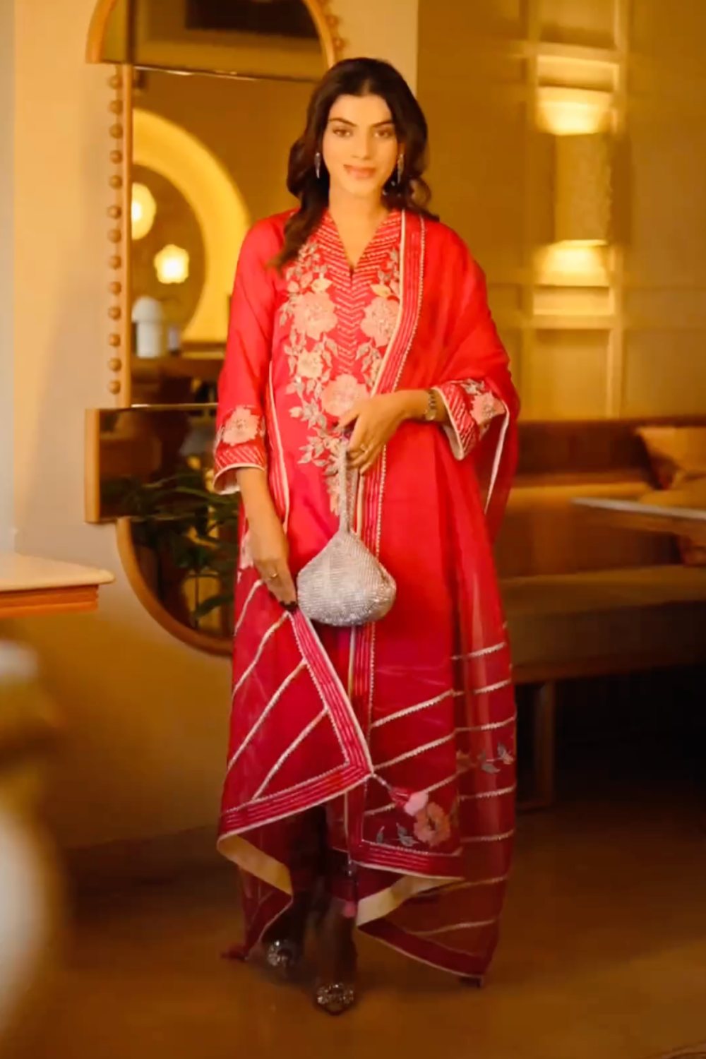 Rani Pink Silk Embroidered Kurta Set with Organza Dupatta
