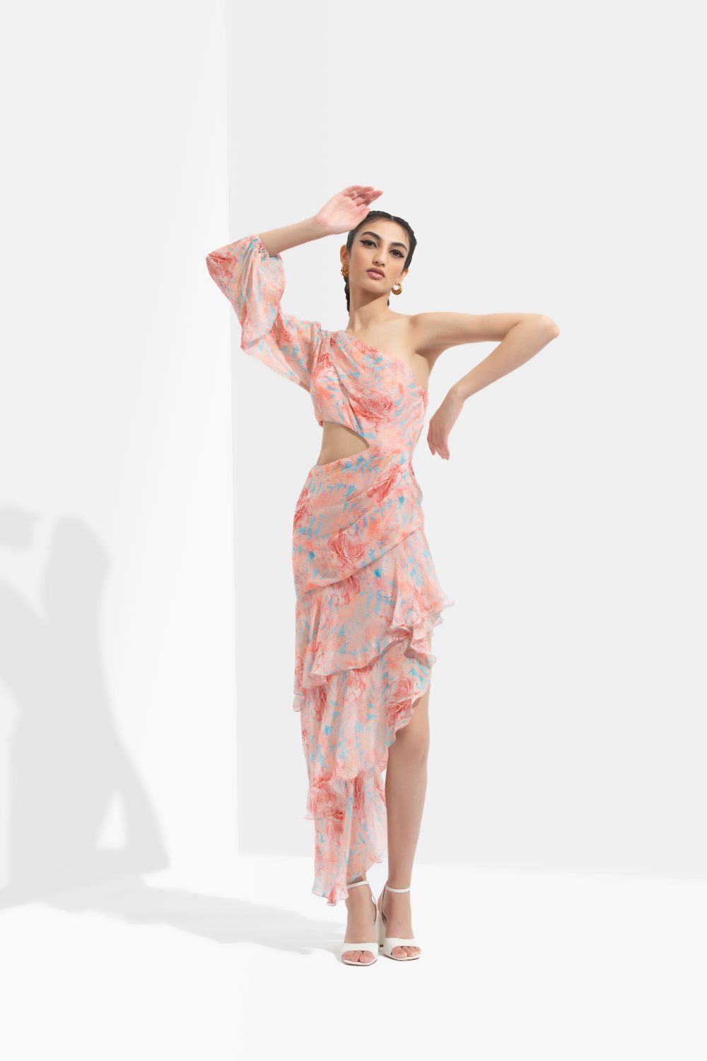 Rabenda Printed One Off Shoulder Dress