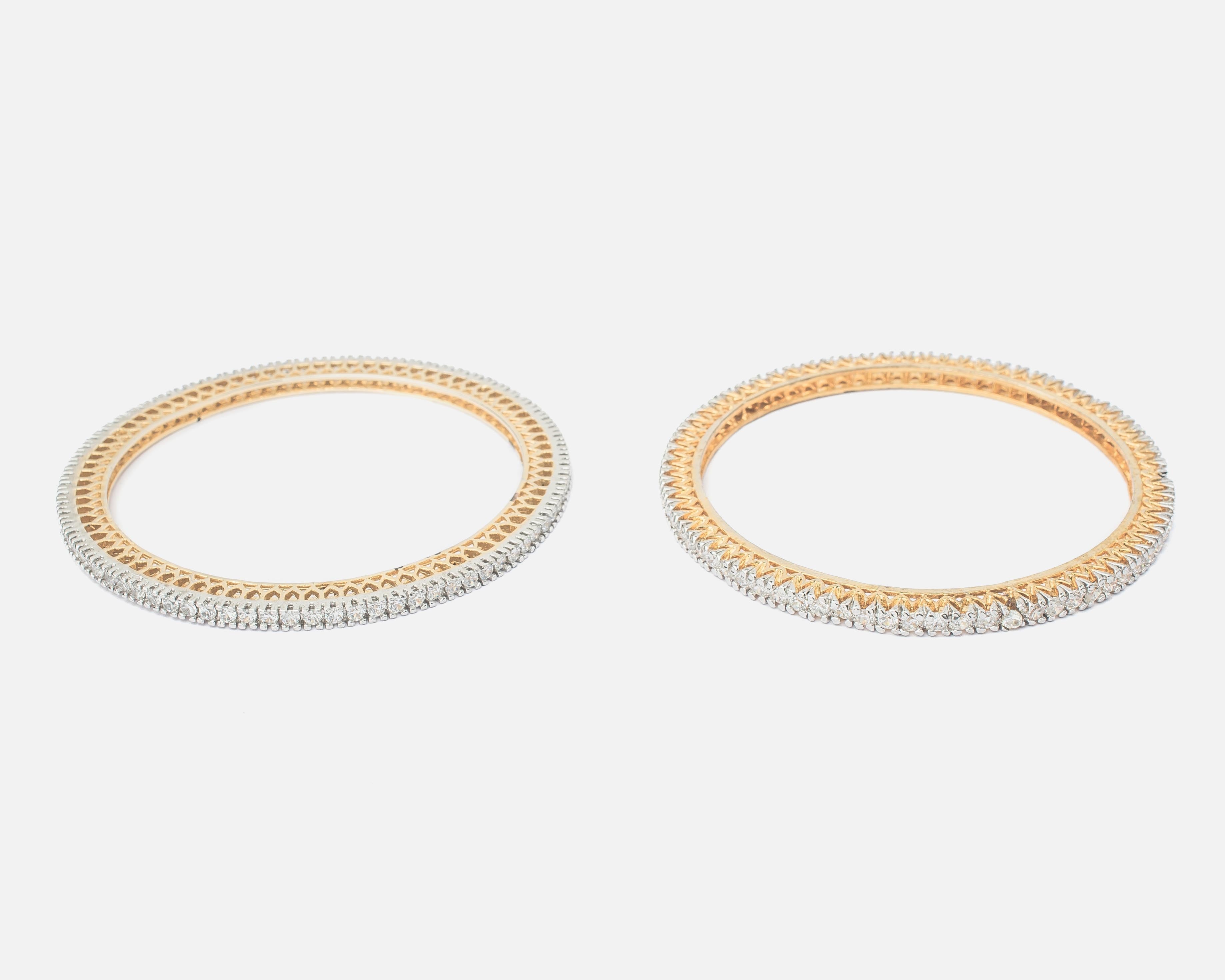 vivinia BY VIDHI MEHRA Zia Gold Plated WhiteWomens Zircon Pair of Bangles (2.4,2.6)