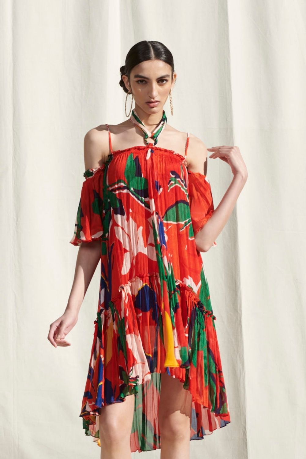 Red Printed Halter Dress