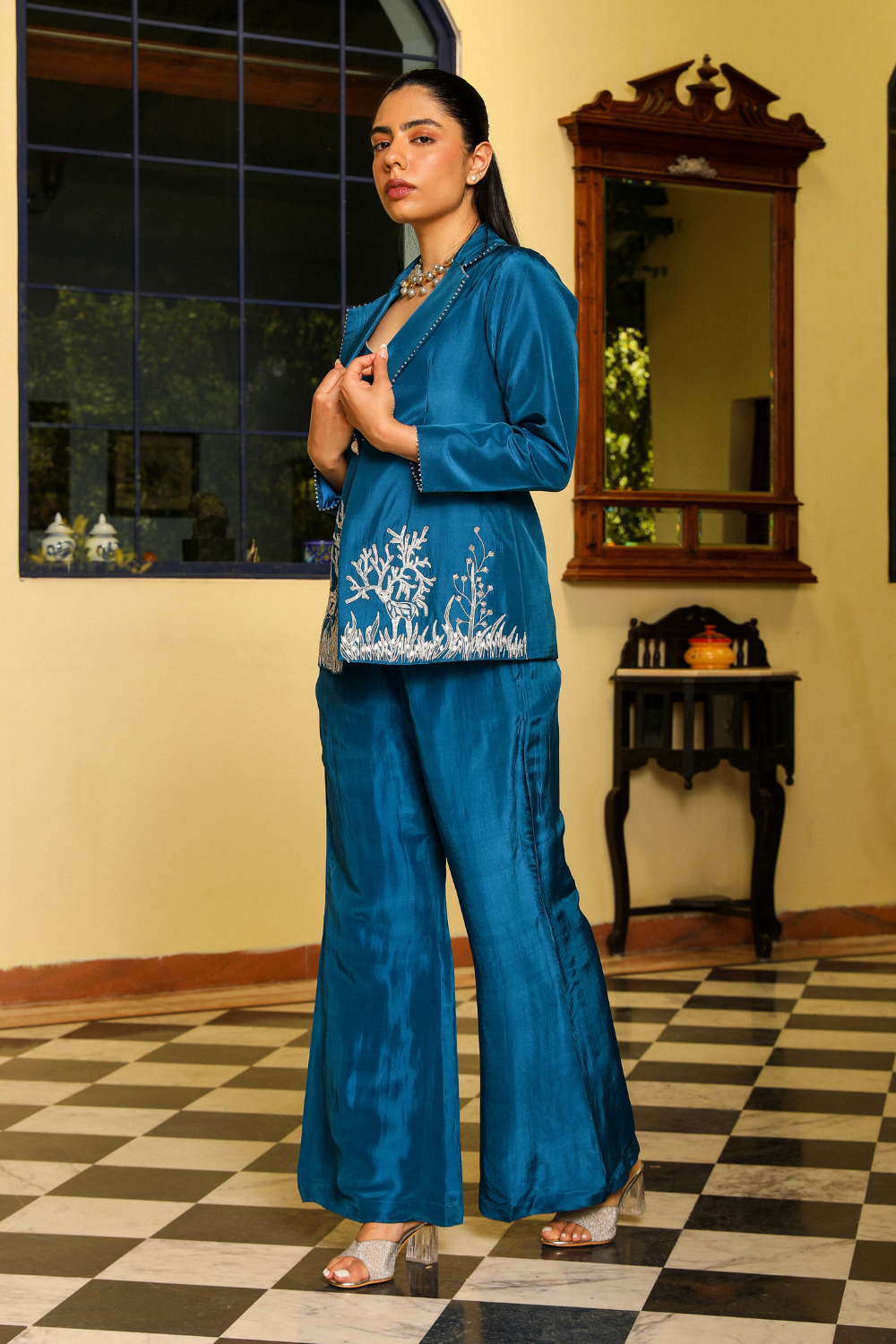 Vaani Cobalt Blue Opada Silk Co-ord Set – Luxury Party Wear