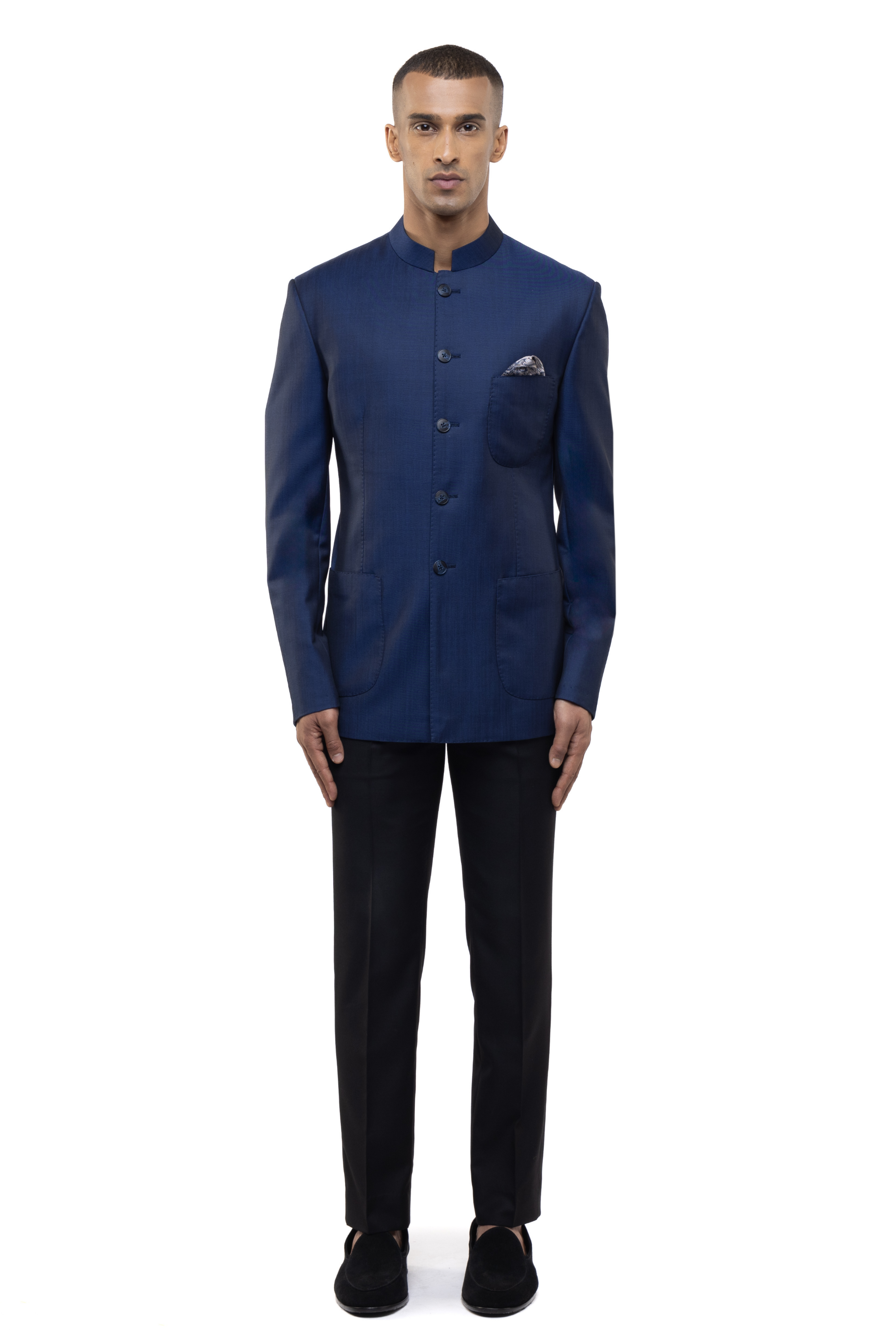 Navy Blue Worsted Wool Classic Bandhgala Set
