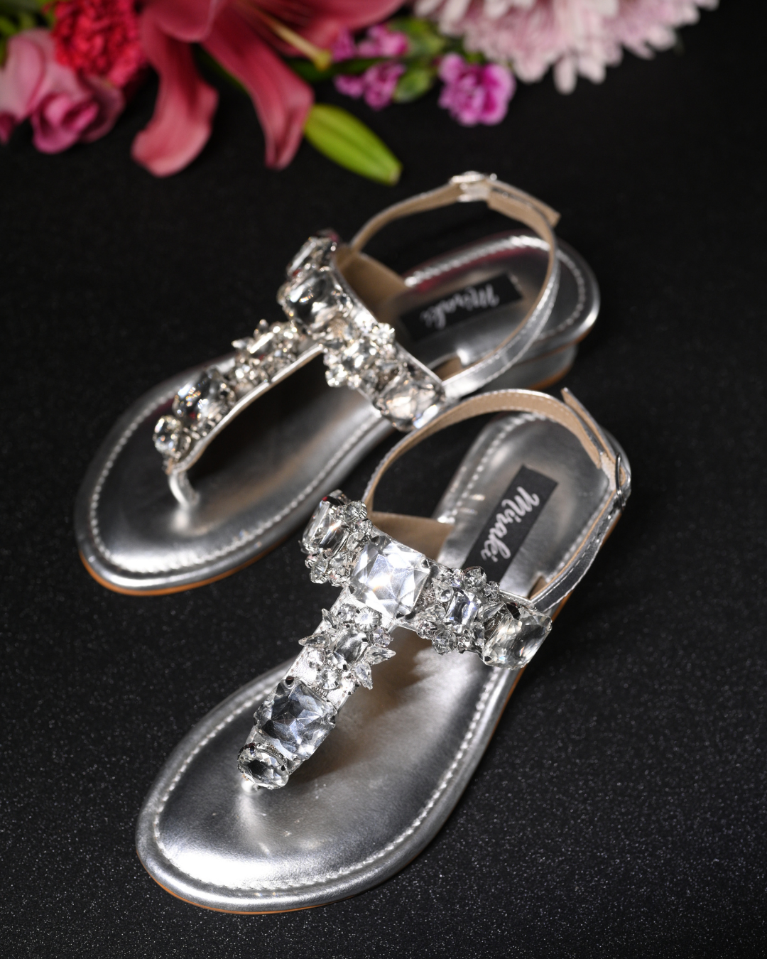 Stone Embellished Silver Heels with Ankle Support Straps