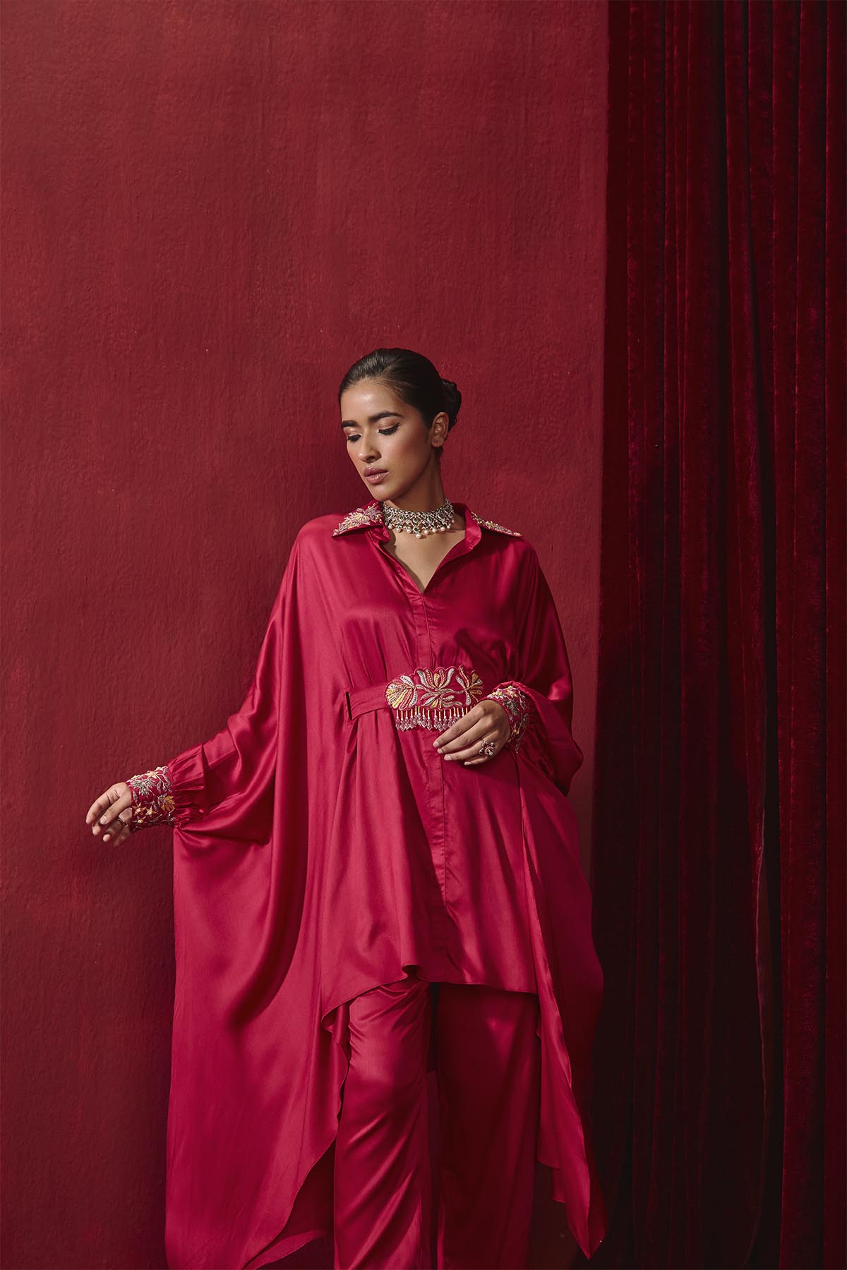 Fiza Rani Embroidered Modal Silk Oversized Shirt and Pants Set