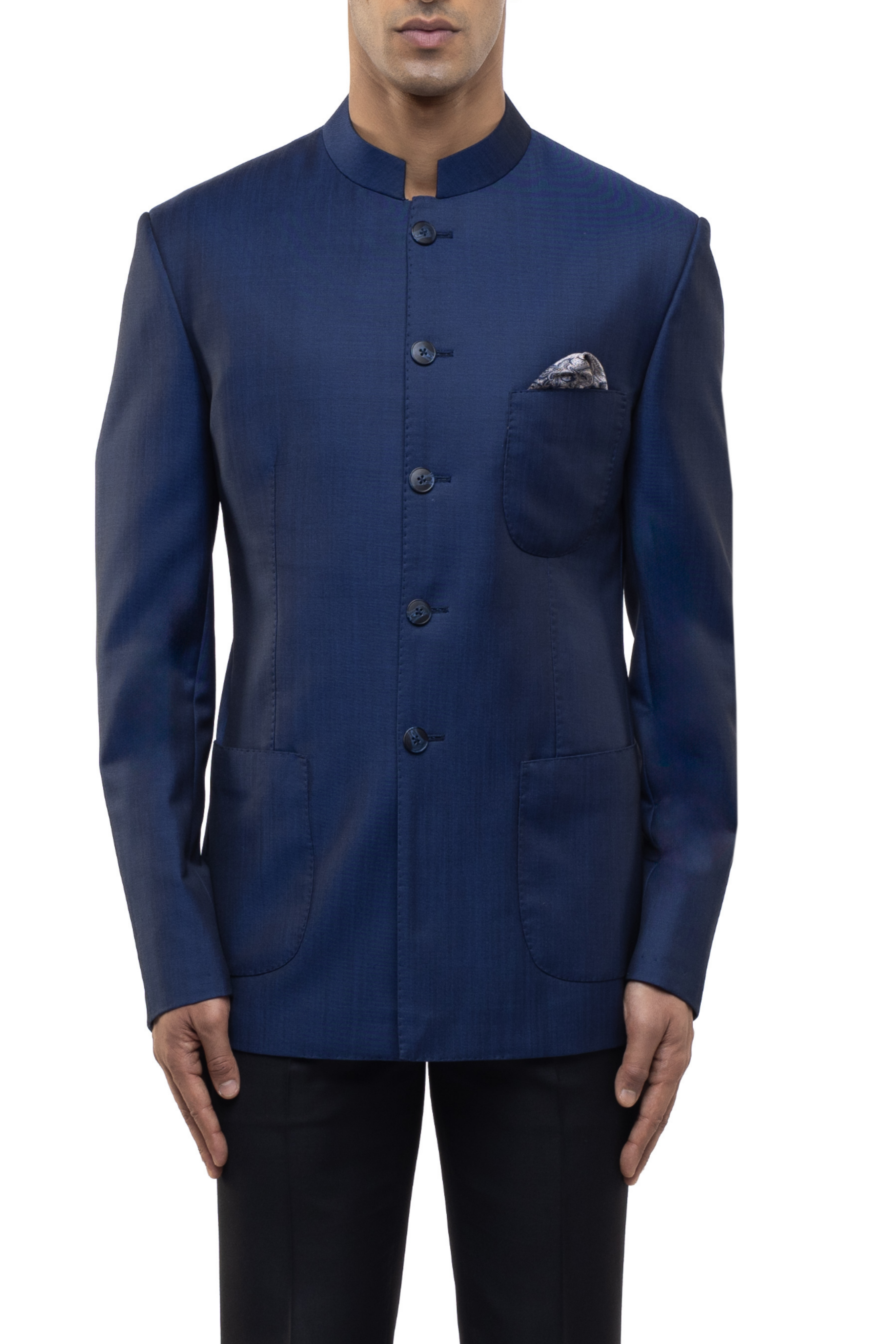 Navy Blue Worsted Wool Classic Bandhgala Set