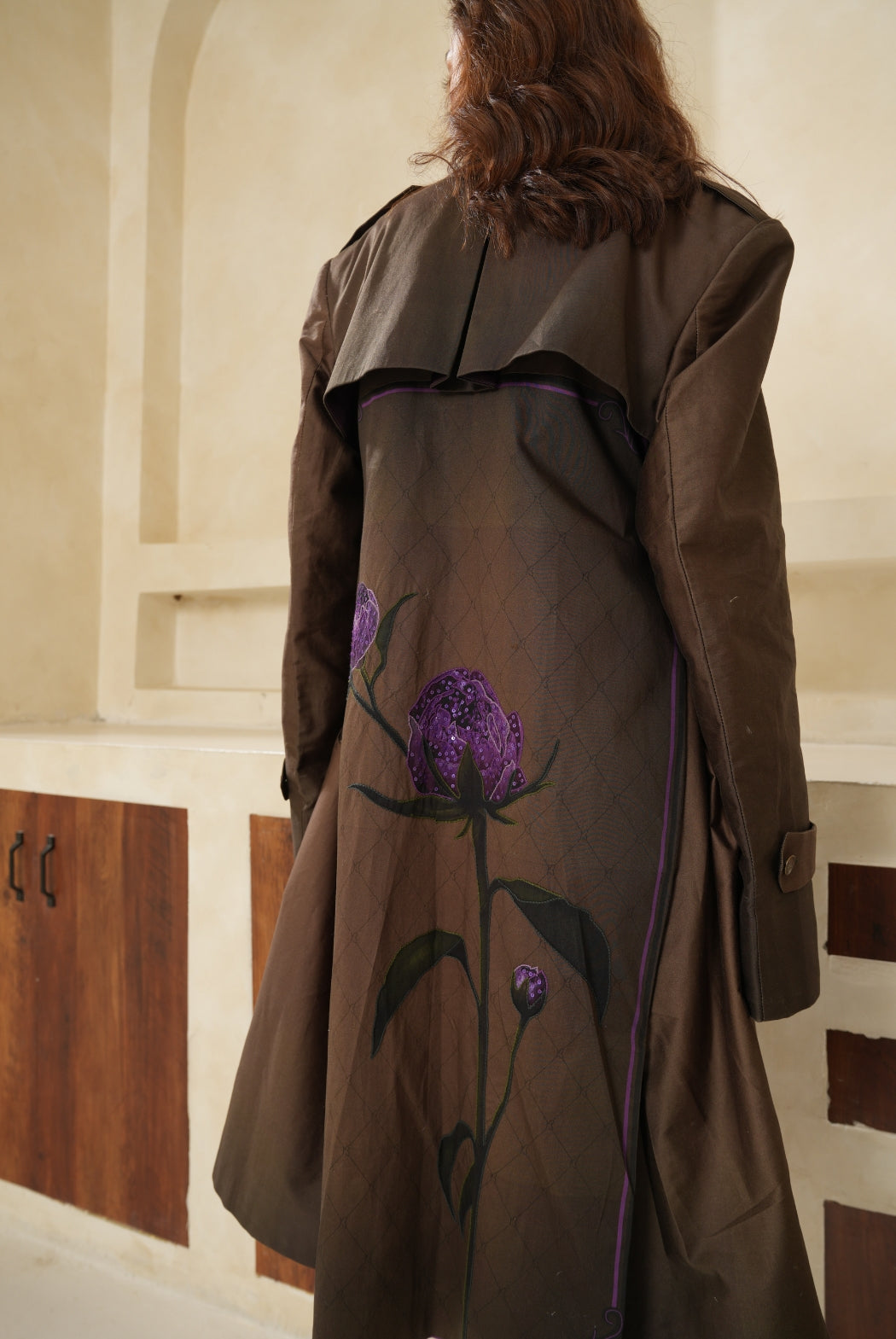 Brown Cotton Satin Jacket Dress - Elegant Structured Midi Dress