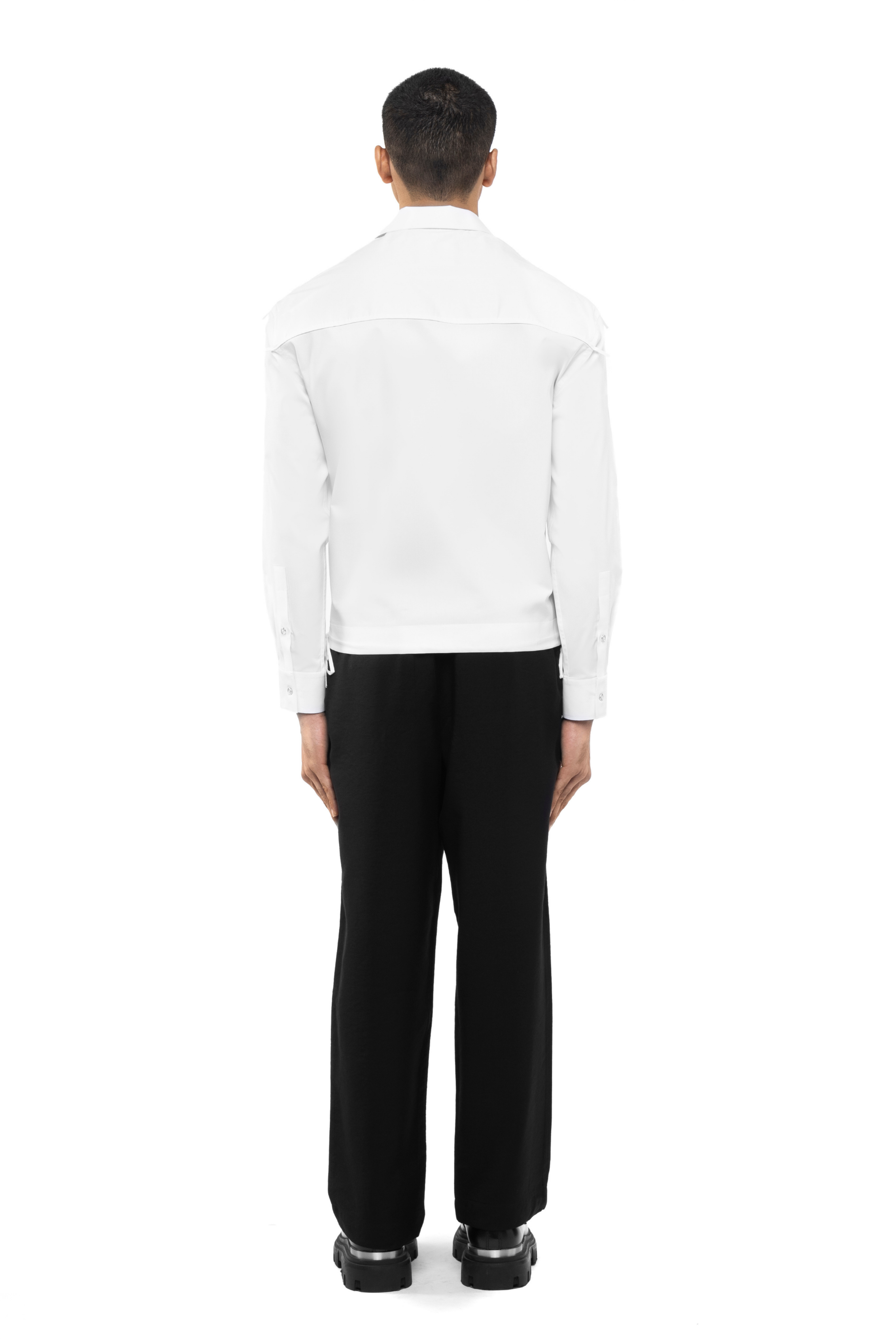 White Cotton Elastane Shacket with Zip & Patch Pockets